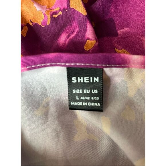 SHEIN Women’s L Classic Surplice V-Neck Maxi Dress in Dopamine Orange/Purple Flo - Picture 6 of 8